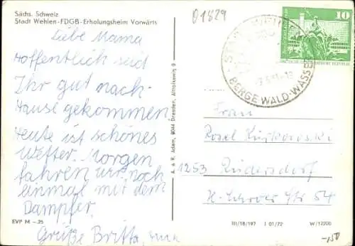Ak Wehlen Sächsische Schweiz, FDGB Erholungsheim Vorwärts