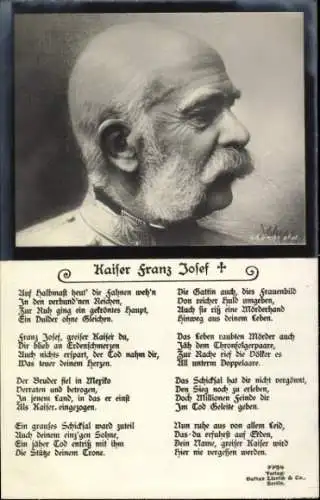 Ak Gedicht Kaiser Franz Josef, Auf Halbmast heute die Fahnen wehen...