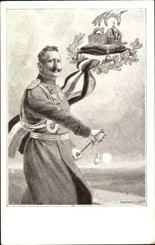 Künstler Ak Benesch, C., Kaiser Wilhelm II. von Preußen, Kralle greift nach Krone