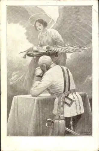 Ak Betender Kaiser Franz Josef I., Engel, Friede