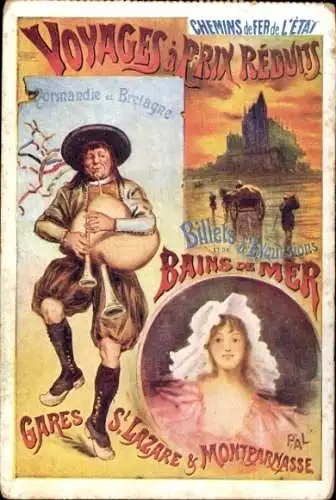 Künstler Ak Reklame, Chemins de Fer de L'État, Reisen in die Normandie und Bretagne