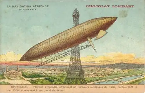 CPA Paris, La Tour Eiffel, Dirigeable, Reklame, Chocolat Lombart