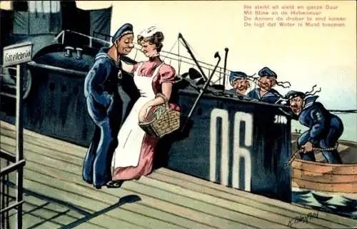 Künstler Ak Blossfeld, K., Marinesoldaten, Kriegsschiff, Liebespaar