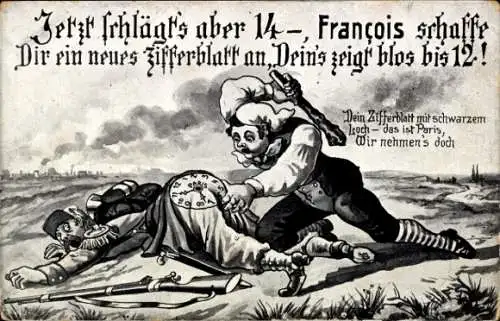 Künstler Ak Jetzt schlägt's aber 14, Francois, Neues Zifferblatt, Michel
