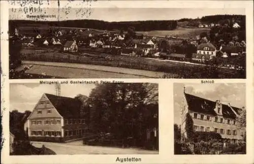 Ak Aystetten Ajstetten Kreis Augsburg, Gesamtansicht, Metzgerei, Gastwirtschaft, Schloss