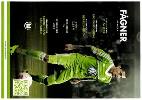 Autogrammkarte Fußballer Fágner, VfL Wolfsburg, Autogramm
