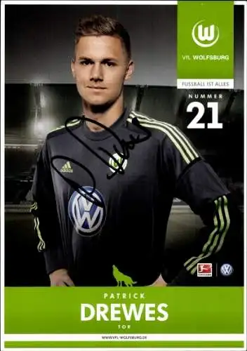 Autogrammkarte Fußballer Patrick Drewes, VfL Wolfsburg, Autogramm