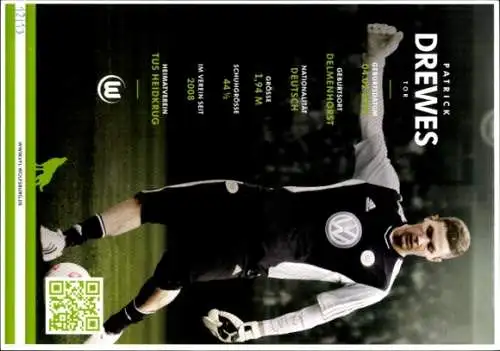 Autogrammkarte Fußballer Patrick Drewes, VfL Wolfsburg, Autogramm