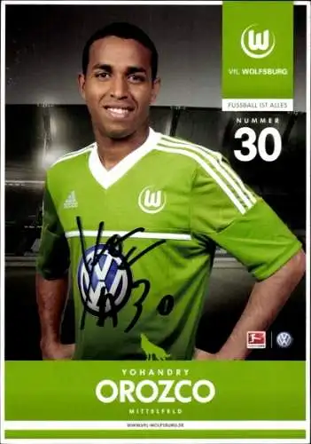 Autogrammkarte Fußballer Yohandry Orozco, VfL Wolfsburg, Autogramm