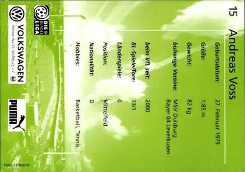 Autogrammkarte Fußballer Andreas Voss, VfL Wolfsburg, Autogramm
