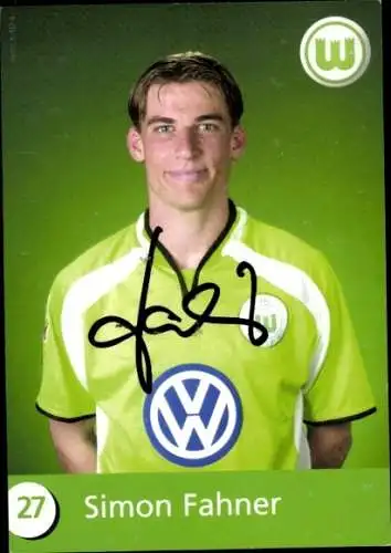 Autogrammkarte Fußballer Simon Fahrer, VfL Wolfsburg, Autogramm