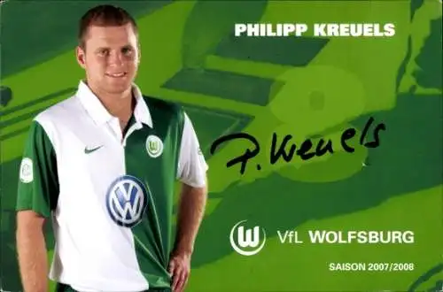Autogrammkarte Fußballer Philipp Kreuels, VfL Wolfsburg, Autogramm