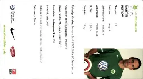 Autogrammkarte Fußballer Martin Petrov, VfL Wolfsburg, Autogramm