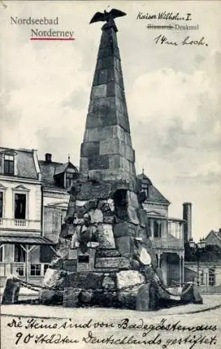 Ak Nordseebad Norderney Ostfriesland, Nordseebad  Kaiser Wilhelm I., 14 m hoch, Denkmal