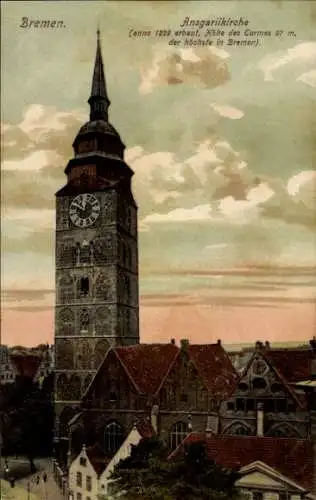 Ak Hansestadt Bremen, Ansgariikirche, anno 1229 erbaut, Höhe des Turmes 97 m, höchster in Bremen