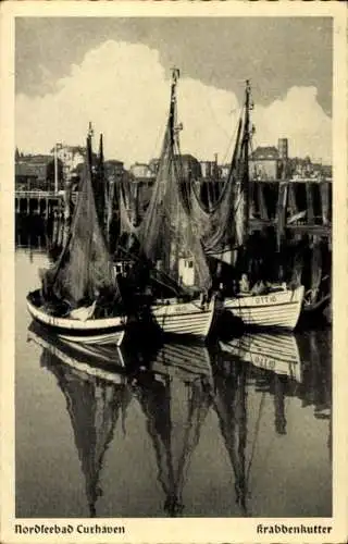 Ak Nordseebad Cuxhaven, Krabbenkutter, Hafen, Nordseebad, Boote, Wasser