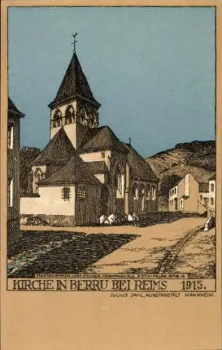 Künstler Ak Berru Marne, Kirche 1915