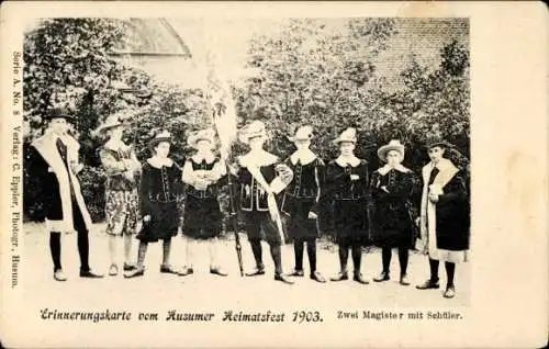 Ak Husum in Nordfriesland, Erinnerungskarte, Husumer Heimatsfest 1903, zwei Magister, Schiller