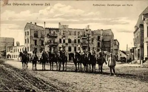Ak Tschernyschewskoje Eydtkuhnen Ostpreußen, Kriegszerstörungen am Markt, 1. WK