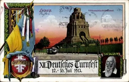 Ak Leipzig in Sachsen, XII. Deutsches Turnfest 1913, Völkerschlachtdenkmal, Turnvater Jahn