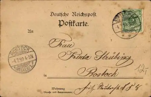 Litho Stralsund in Vorpommern, Panorama, Dampfer, Segelschiff, Post