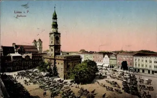 Ak Leszno Lissa in Posen, Blick auf das Rathaus, Markt, Rynek, Ratusz