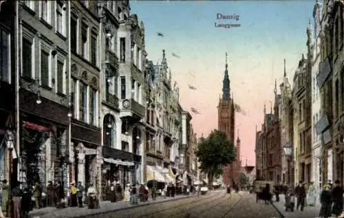 Ak Danzig Westpreußen, Langgasse, Kirche