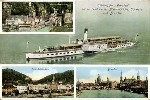 Ak Herrnskretschen, Dampfer Dresden, Elbe, Bad Schandau
