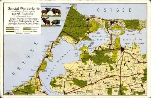 Landkarten Ak Ostseebad Prerow auf dem Darß, Spezial Wanderkarte, Saaler Bodden, Zingst, Fischland