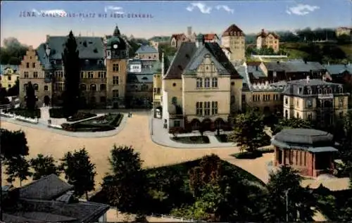 Ak Jena in Thüringen, Carl Zeiss Platz mit Abbe Denkmal 