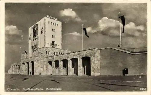 Ak Chemnitz in Sachsen, Großkampfbahn, Befehlsturm