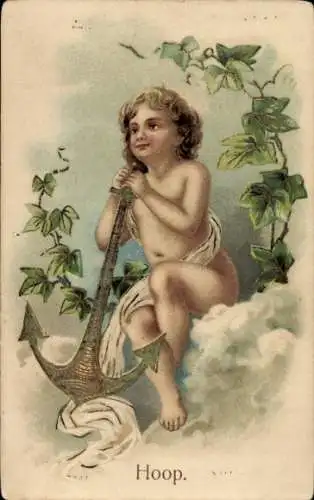 Präge Ak Allegorie, Hoffnung, Kind, Anker, Laubblätter
