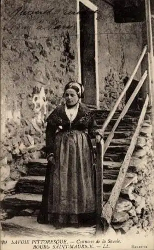 Ak Costumes de Savoie, Frau in französischer Tracht, Bourg-Saint-Maurice