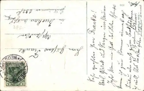 Litho Glückwunsch Neujahr, Kleeblatt, Uhr