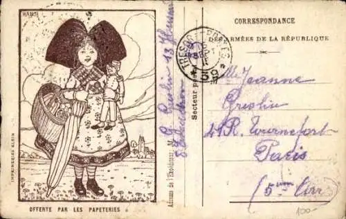 Künstler Ak Hansi, Alsacienne, Elsässerin in Tracht, Puppe