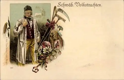 Künstler Litho Schwäbische Volkstracht, Mann