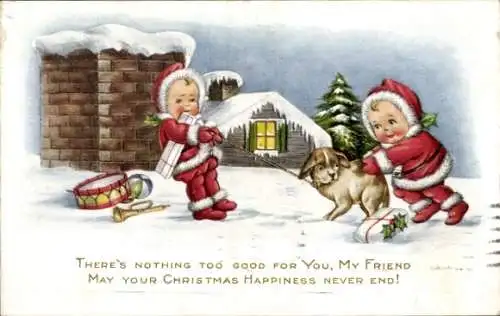Ak Frohe Weihnachten, Kinder, Hund