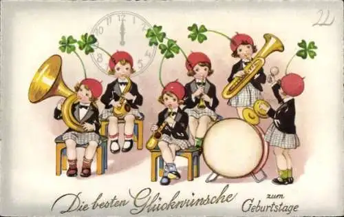 Ak Glückwunsch Geburtstag, Orchester, Kleeblatt