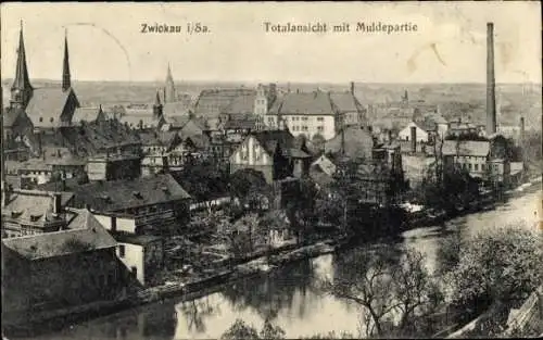 Ak Zwickau in Sachsen, Totalansicht, Mulde