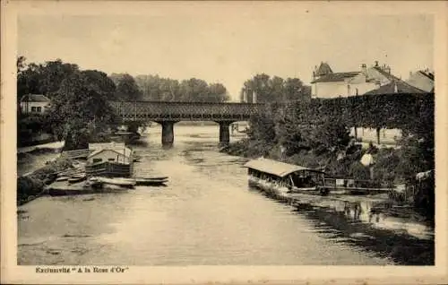 Ak Villeneuve Saint Georges Val de Marne, Vue sur l'Yerres, Eisenbahnbrücke