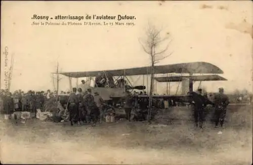 CPA Rosny, atterrissage de l'aviateur Dufour, 1915