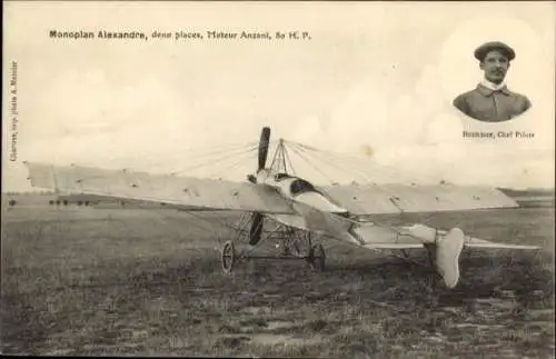 CPA Monoplan Alexandre, deux places, Moteur Anzani