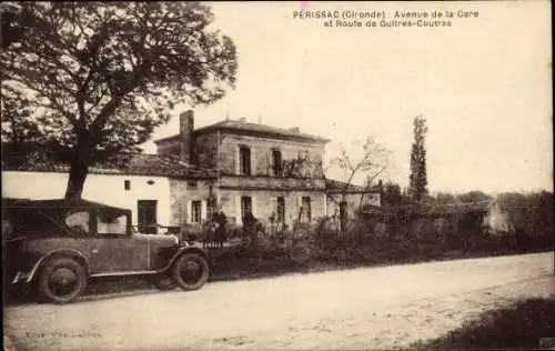 Ak Perissac Gironde, Avenue de la Gare, Route de Guitres-Coutras