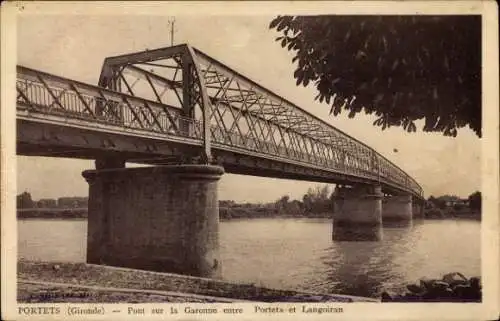 Ak Portets Gironde, Eisenbahnbrücke, Garonne,  Langoiran