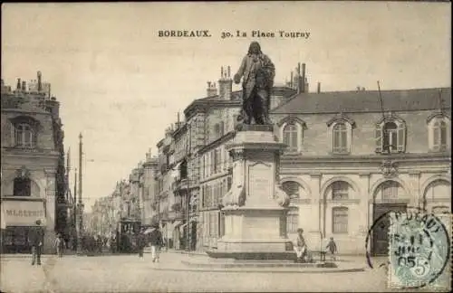 Ak Bordeaux Gironde, Platz Tourny, Statue,  Architektur, Straßenszene