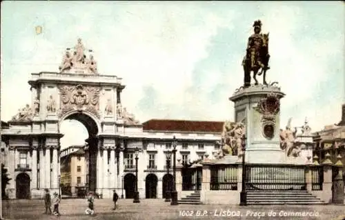 Ak Lisboa Lissabon Portugal, Architektur, Praça do Comércio, Statue, Monument
