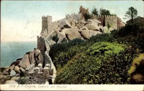 Ak Sintra Cintra Portugal, Castelo dos Mouros, Burg, Felsen, Meer, Landschaft,  Architektur