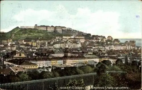 Ak Lisboa Lissabon Portugal, Panorama von  S.Pedro d'Alcantara, Stadtansicht, Hügel, Meer