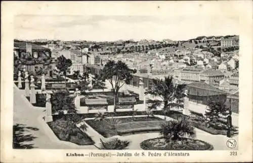 Ak Lisboa Lissabon Portugal, Gartenansicht, Stadtblick, Jardim de S. Pedro d'Alcantara