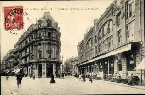 Ak Toulouse Haute Garonne, Rues Alsace et de Rémusat, Magasins Au Capitol